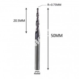 R0.75x20.5xD4x50L двозахідна конічна фреза кінчик півсфера