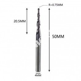R0.75x20.5xD4x50L двозахідна конічна фреза кінчик півсфера