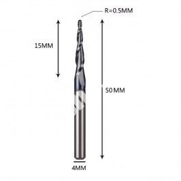 R0.5x15xD4x50L двозахідна конічна фреза кінчик півсфера