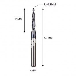 R0.5x15xD4x50L двозахідна конічна фреза кінчик півсфера