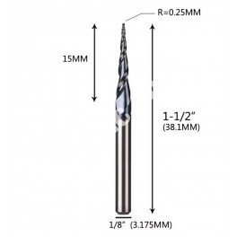 R0.25x15x3.175x40L двозахідна конічна фреза кінчик півсфера