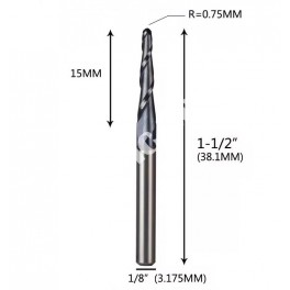 R0.75x15.0xD3.175x40L двозахідна конічна фреза кінчик півсфера