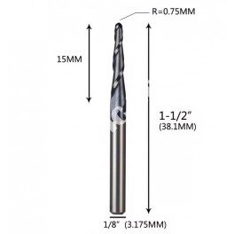 R0.75x15.0xD3.175x40L двозахідна конічна фреза кінчик півсфера