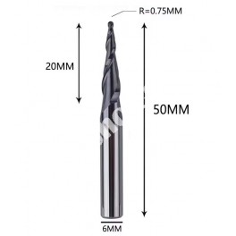 R0.75x20.0xD6x50L двозахідна конічна фреза кінчик півсфера