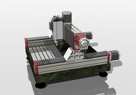 Модель ЧПУ станка из алюминиевого профиля на четыре координаты